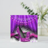 甘い16ピンクパープルスターズハイヒールパーティー 招待状 (スタンド正面)