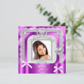 甘い16ピンクパープルレース真珠の写真 招待状 (スタンド正面)