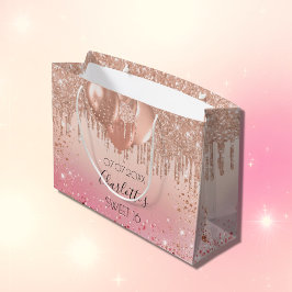 甘い16ピンクローズ金ゴールドグリッタードリップバルーン ラージペーパーバッグ