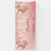 甘い16ピンクローズ金ゴールドグリッターバルーン 横断幕 (縦)