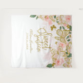 甘い16ピンク蝶フローラ背景 タペストリー (正面(横))