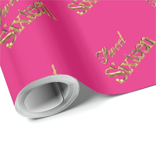 甘い16ピンク金ゴールドタイポグラフィパターエレガントン ラッピングペーパー (ロールコーナー)