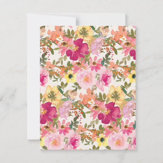 甘い16ピンク黄色の水色の花 招待状 (裏面)