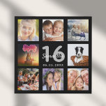 甘い16フォトコラージュ黒 フェイクキャンバスプリント<br><div class="desc">16ユニーク歳の誕生日の贈り物や記念祝品、あなたの写真のコラージュで彼女の人生。彼女の家族、友人、ペット、趣味、または夢の旅行先の画像を追加。名前、年齢16と日付をパーソナライズして追加。白と灰色の文字。シックな黒の背景。白やバラの金ゴールド色の背景を持つ当店でも販売されている。</div>