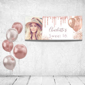 甘い16フォトバラ金ゴールドグリッターモノグラムホワイト 横断幕