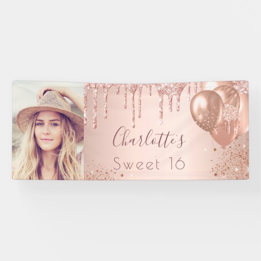 甘い16フォトバラ金ゴールドドリップバルーンへようこそ 横断幕 (横)