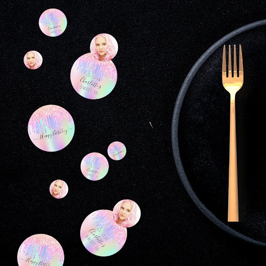 甘い16フォトピンクのグリッタードリップホログラフィックフォト コンフェッティ