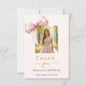 甘い16フォトピンクボウクリーム サンキューカード (正面)