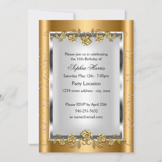 甘い16フォトブロンズ金ゴールドシルバーダイヤモンドジュエル 招待状 (裏面)