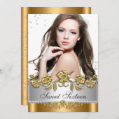 甘い16フォトブロンズ金ゴールドシルバーダイヤモンドジュエル 招待状 (正面/裏面)