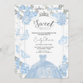 甘い16フォト招待状ダスティブルーバタフライ 招待状 (正面/裏面)