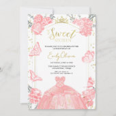 甘い16フォト招待状バタフライピンクフローラ 招待状 (正面)