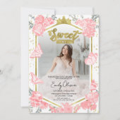 甘い16フォト招待状バタフライピンクフローラ 招待状 (正面)
