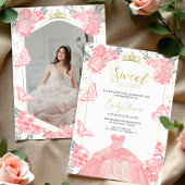 甘い16フォト招待状バタフライピンクフローラ 招待状