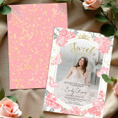 甘い16フォト招待状バタフライピンクフローラ 招待状