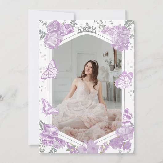 甘い16フォト招待状バタフライラベンダードレス 招待状 (裏面)