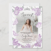 甘い16フォト招待状バタフライラベンダー 招待状 (正面)