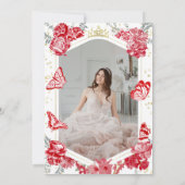 甘い16フォト招待状バタフライレッドフローラ 招待状 (裏面)