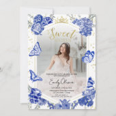甘い16フォト招待状王室のブルーバタフライ 招待状 (正面)