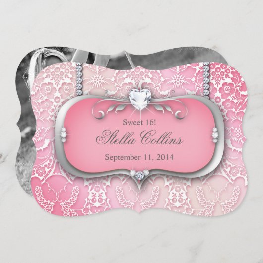 甘い16フラワーダマスク誕生日フォトカード 招待状 (正面/裏面)