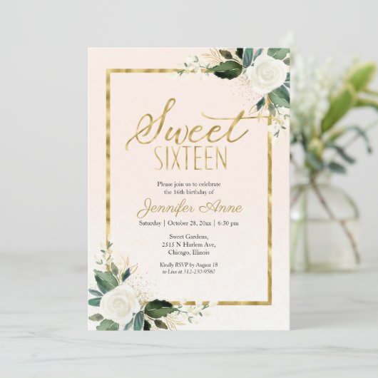 甘い16フローラデリケート白赤面フローラ 招待状 (スタンド正面)