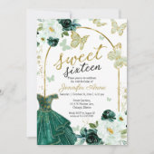 甘い16フローラドレスバタフライエメラルドグリーン 招待状 (正面)