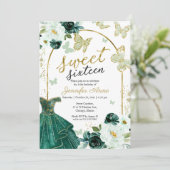 甘い16フローラドレスバタフライエメラルドグリーン 招待状 (スタンド正面)