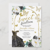 甘い16フローラドレスバタフライブラック金ゴールド 招待状 (正面)