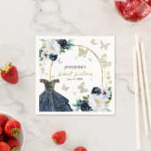 甘い16フローラネイビーブルードレスバタフライ スタンダードカクテルナプキン (インサイチュ)