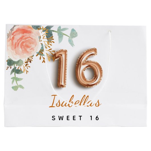 甘い16フローラバラ金ゴールドユーカリ誕生日 ラージペーパーバッグ (裏面)