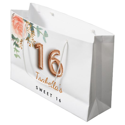 甘い16フローラバラ金ゴールドユーカリ誕生日 ラージペーパーバッグ (正面アングル)