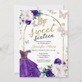 甘い16フローラパープルドレスバタフライ 招待状 (正面)
