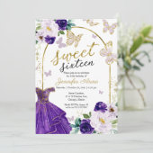 甘い16フローラパープルドレスバタフライ 招待状 (スタンド正面)