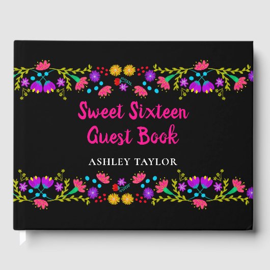 甘い16フローラピンクと黒メキシコの花 ゲストブック (正面)