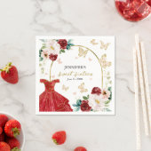 甘い16フローラレッドドレスバタフライ スタンダードカクテルナプキン (インサイチュ)