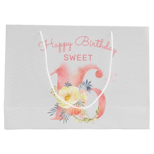 甘い16フローラ数大16誕生日 ラージペーパーバッグ (裏面)