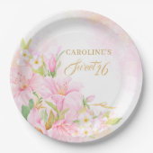 甘い16フローラ水彩植物性赤面ピンク ペーパープレート (正面)