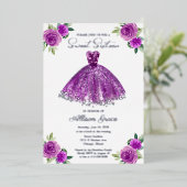 甘い16フローラ水色パープルガウン銀 箔招待状 (立ち正面)