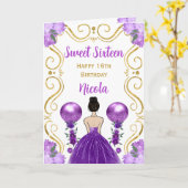 甘い16ブラウンヘアプリンセスパープルハッピーバースデー カード (黄色い花)