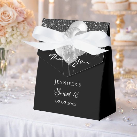 甘い16ブラックシルバーグリッターバルーン感謝していユー フェイバーボックス