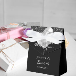 甘い16ブラックシルバーグリッターバルーン感謝していユー フェイバーボックス