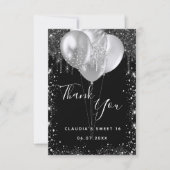 甘い16ブラックシルバーグリッターバルーン サンキューカード (正面)