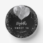 甘い16ブラックシルバーグリッター名風船 ペーパーボウル (正面)