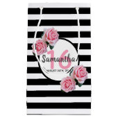 甘い16ブラックストライプ花模様ピンクの名前 スモールペーパーバッグ (正面)