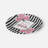 甘い16ブラックストライプ花模様ピンクの名前 ペーパープレート (アングル)