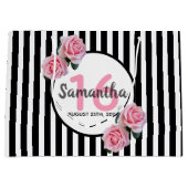 甘い16ブラックストライプ花模様ピンクの名前 ラージペーパーバッグ (正面)