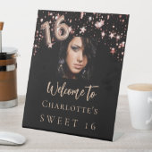 甘い16ブラックバラ金ゴールド星写真ようこそ 台座サイン (インサイチュ)