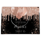 甘い16ブラックバラ金ゴールド赤面グリッターバルーン ラージペーパーバッグ (正面)