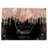 甘い16ブラックバラ金ゴールド赤面グリッターバルーン ラージペーパーバッグ (裏面)