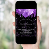 甘い16ブラックパープルグリッターバルーン華 招待状